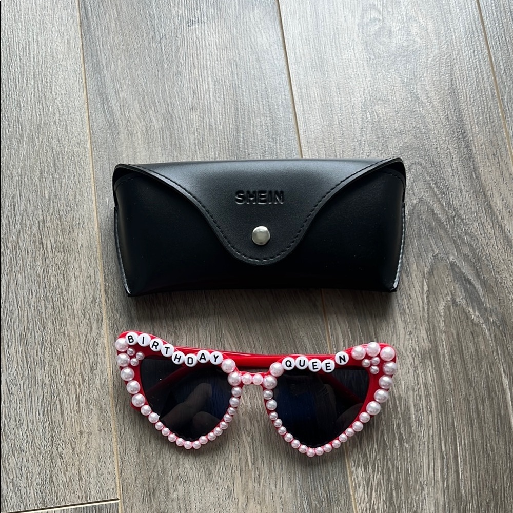 SHEIN Red Heart Shaped "Birthday Queen" Sunglasses